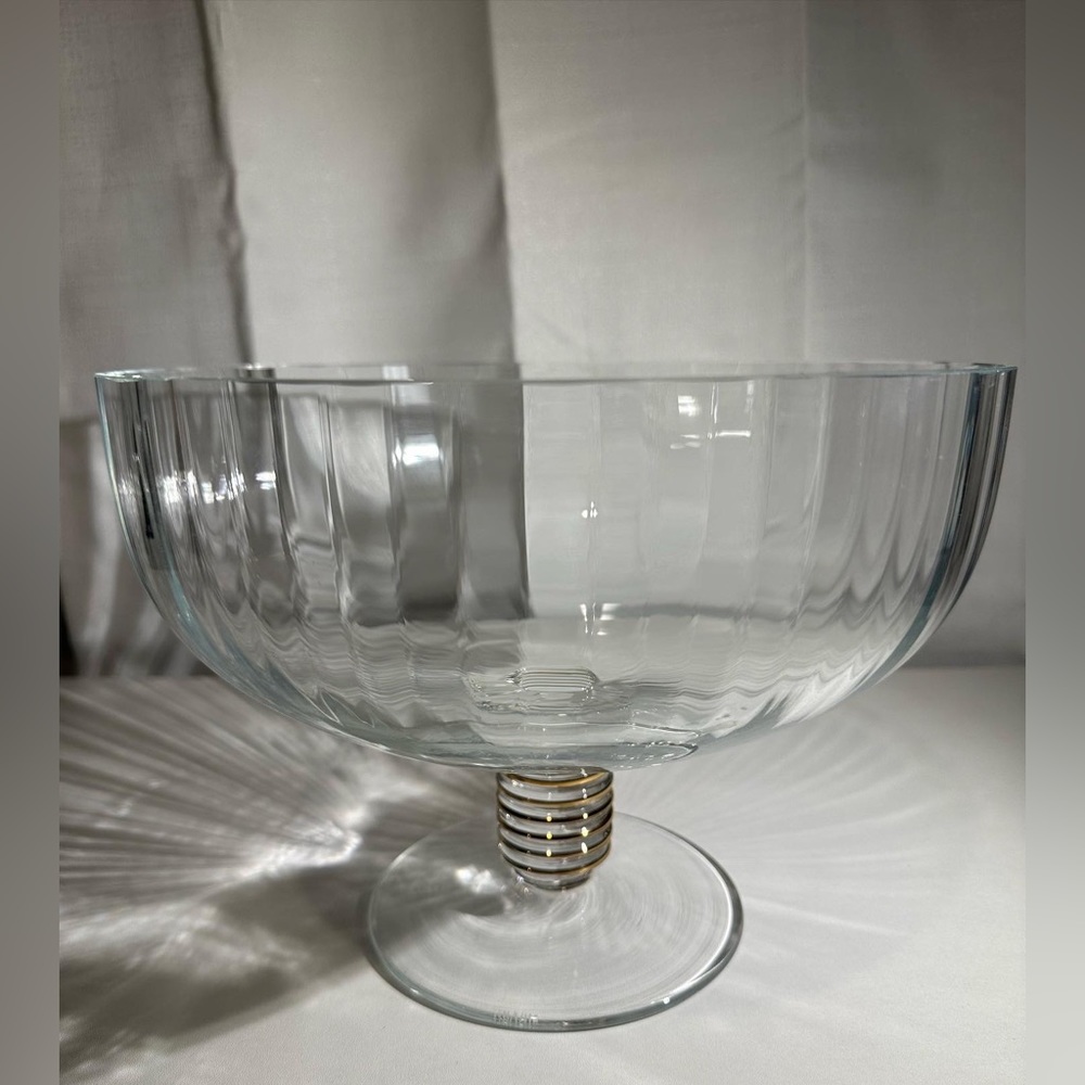 Vintage BLOCK Crystal Pedestal bowl with Applied Gold Rings